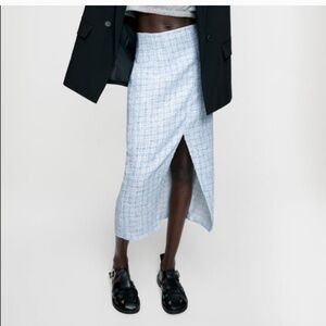ZARA SLIT TWEED MIDI SKIRT